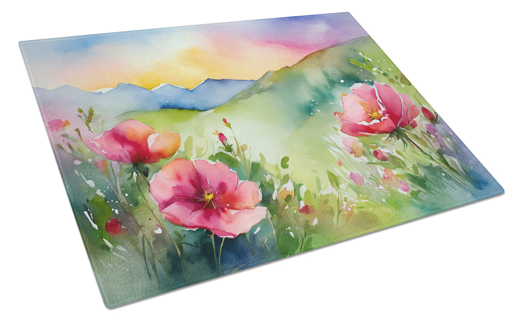 North Dakota Wild Prairie Roses in Watercolor Cutting Board Tempered Glass Kitchen Cutting Surface, Heat Resistant Chopping, Non-Slip Feet, Food Prep & Serving
