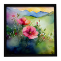 North Dakota Wild Prairie Roses in Watercolor Framed Metal Print Bathroom, Kitchen, Office, Home Decor Wall Art Ready to Hang, Square, 8X8