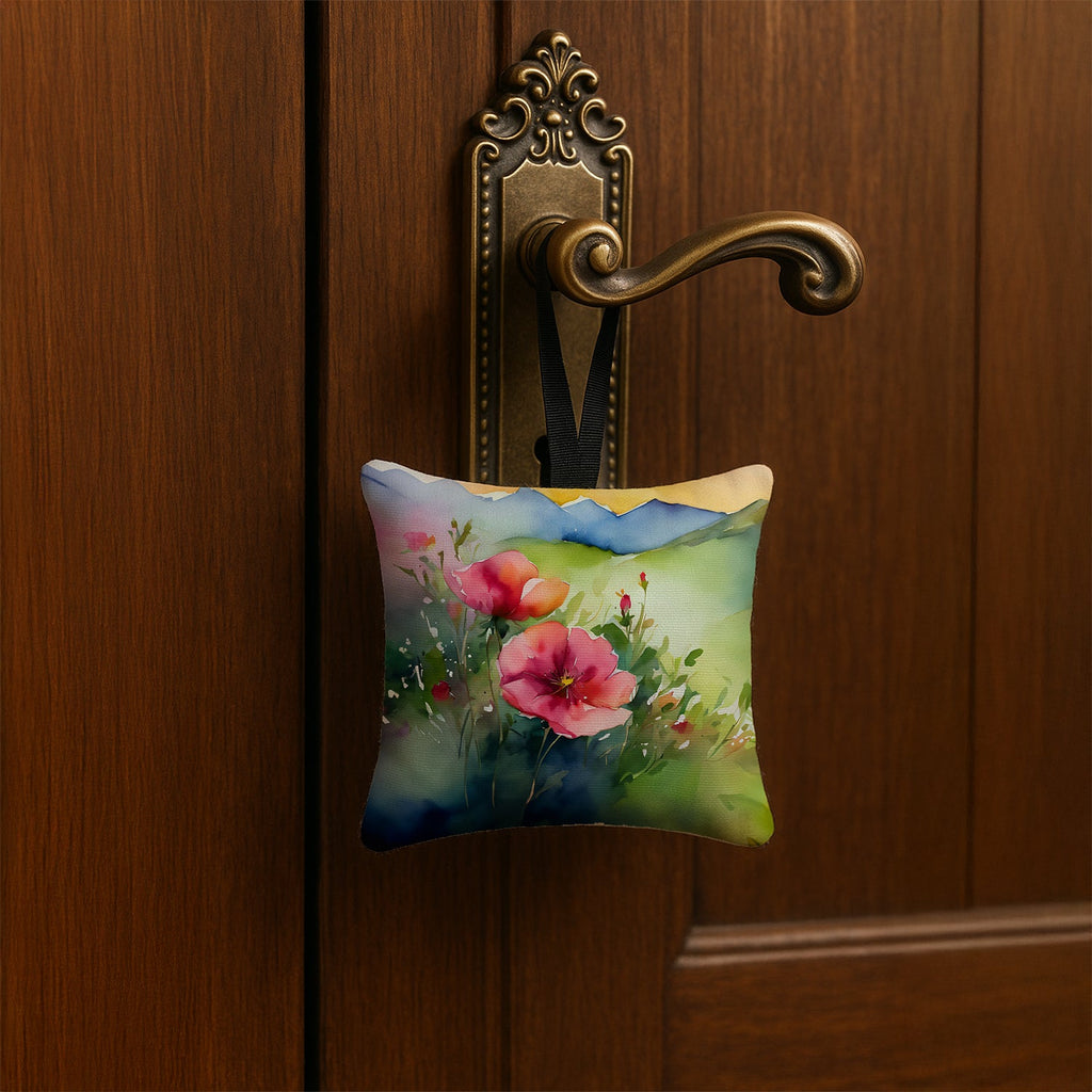 North Dakota Wild Prairie Roses in Watercolor Hanging Square Fabric Ornament 3.5 × 3.5 Decorative Door-Knob & Tree Hanger, Soft Fabric