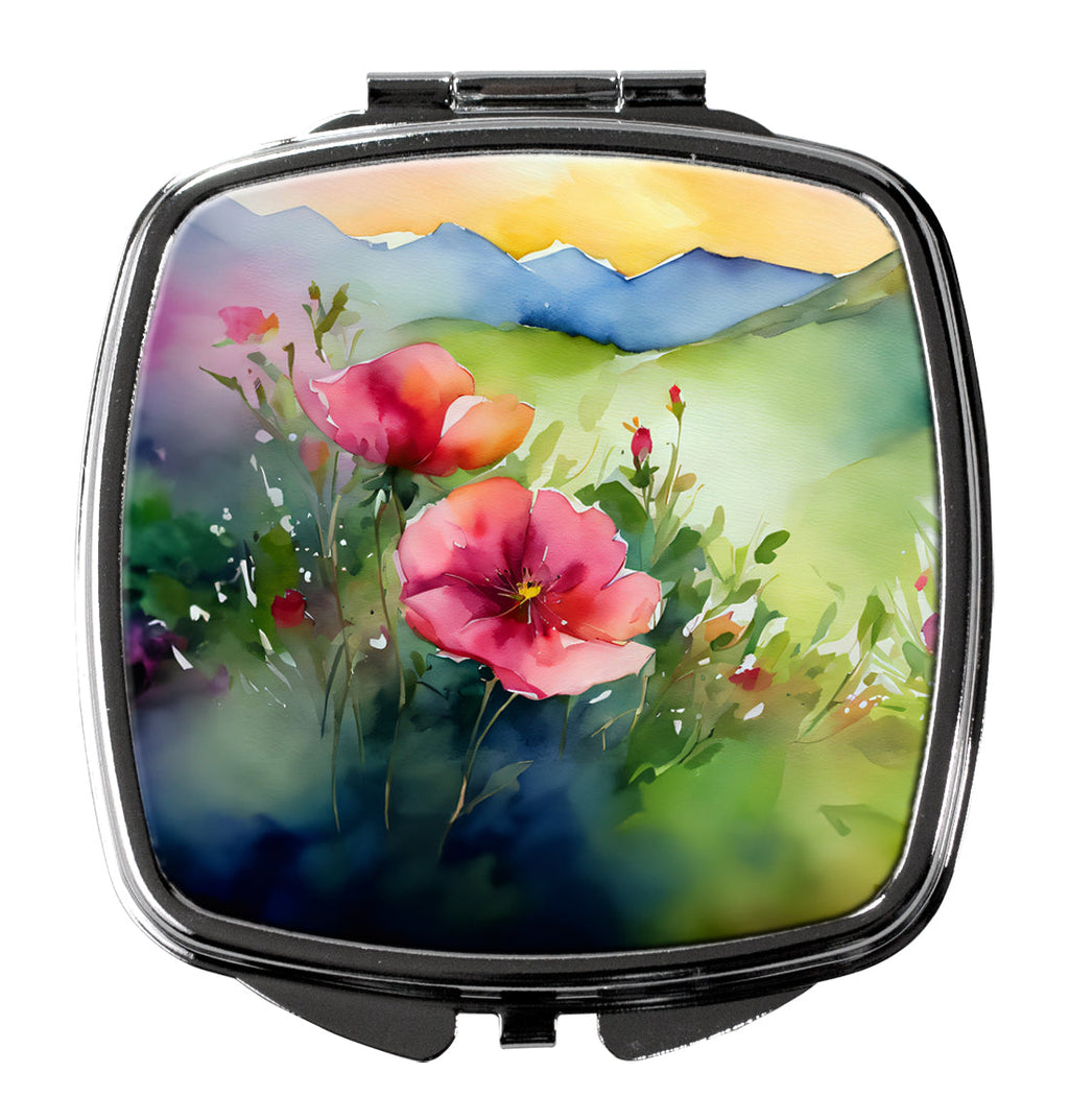 North Dakota Wild Prairie Roses in Watercolor Compact Mirror Decorative Travel Makeup Mirror for Women Girls Gifts Pocket Makeup Mirror Folding Handheld