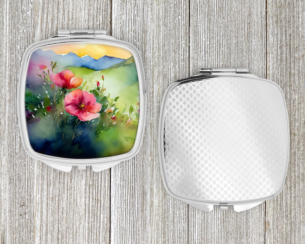 North Dakota Wild Prairie Roses in Watercolor Compact Mirror Decorative Travel Makeup Mirror for Women Girls Gifts Pocket Makeup Mirror Folding Handheld
