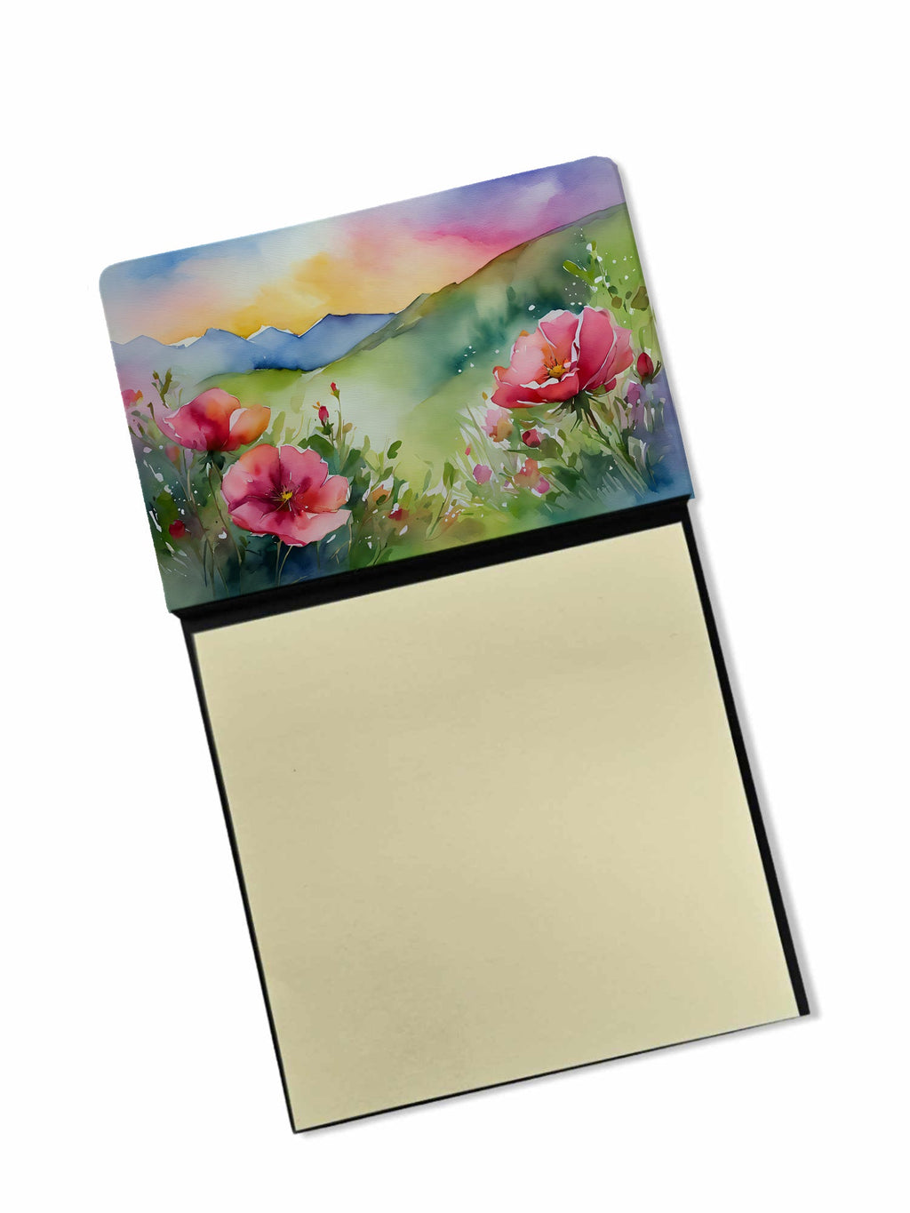 North Dakota Wild Prairie Roses in Watercolor Watercolor Sticky Note Holder Refillable Dispenser Desk Accessory 3x3 Pad Gift