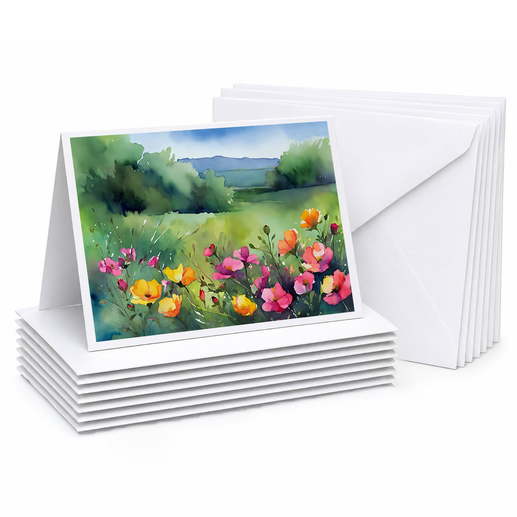 North Dakota Wild Prairie Roses in Watercolor Greeting Cards Pack of 8 Blank Cards with Envelopes Whimsical A7 Size 5x7
