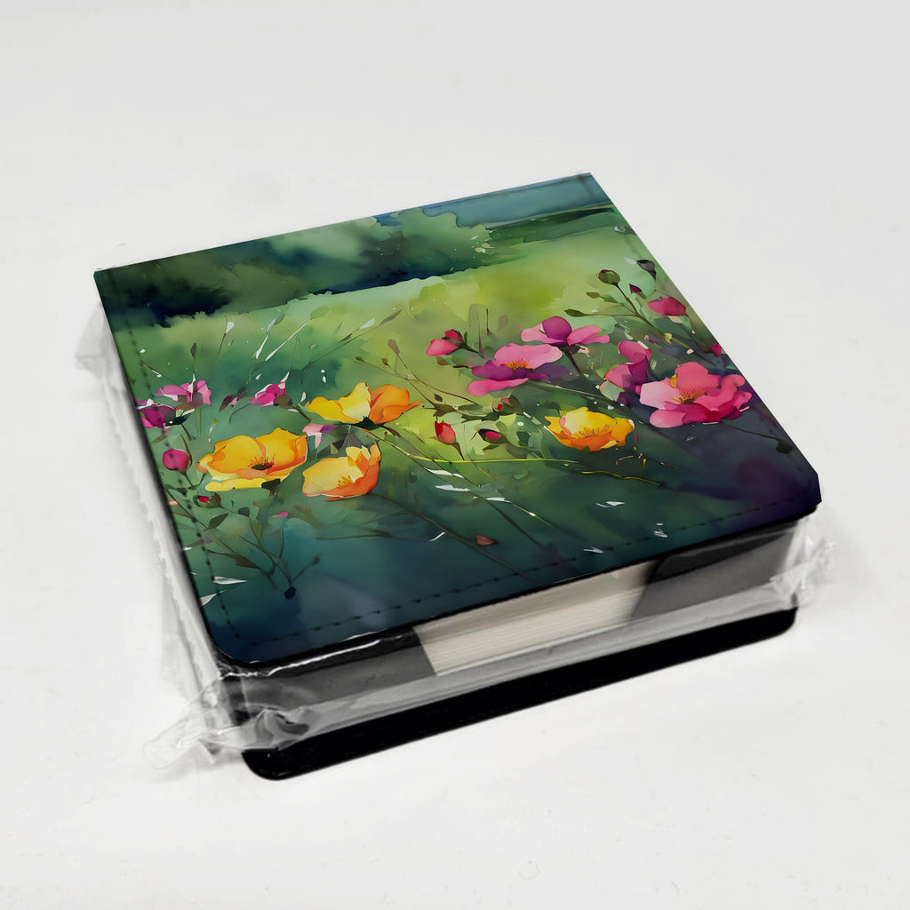North Dakota Wild Prairie Roses in Watercolor PU Leather Note Paper Holder with Artist-Designed Cover, Desk Accessory, Office Gift