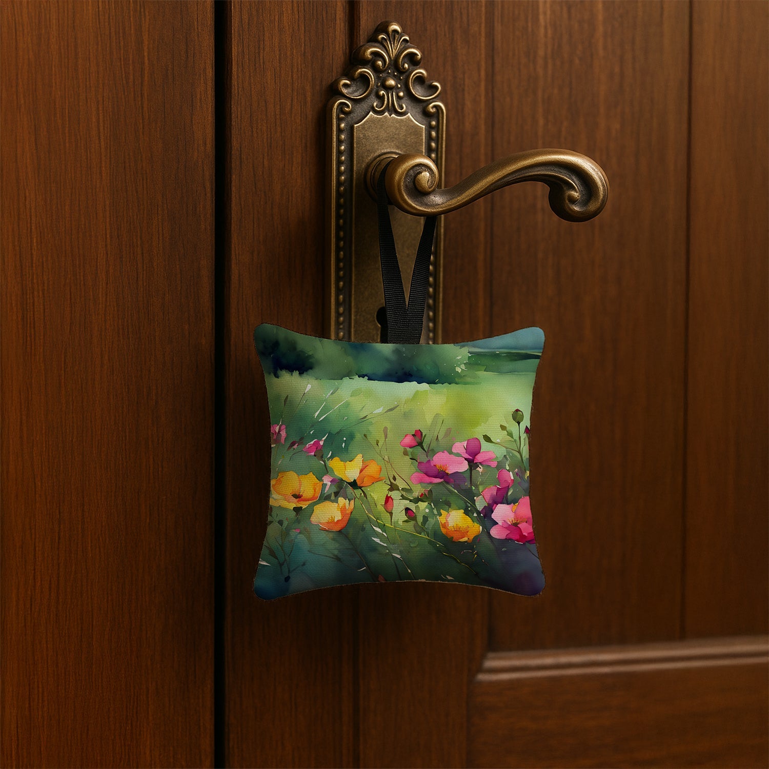 North Dakota Wild Prairie Roses in Watercolor Hanging Square Fabric Ornament 3.5 × 3.5 Decorative Door-Knob & Tree Hanger, Soft Fabric