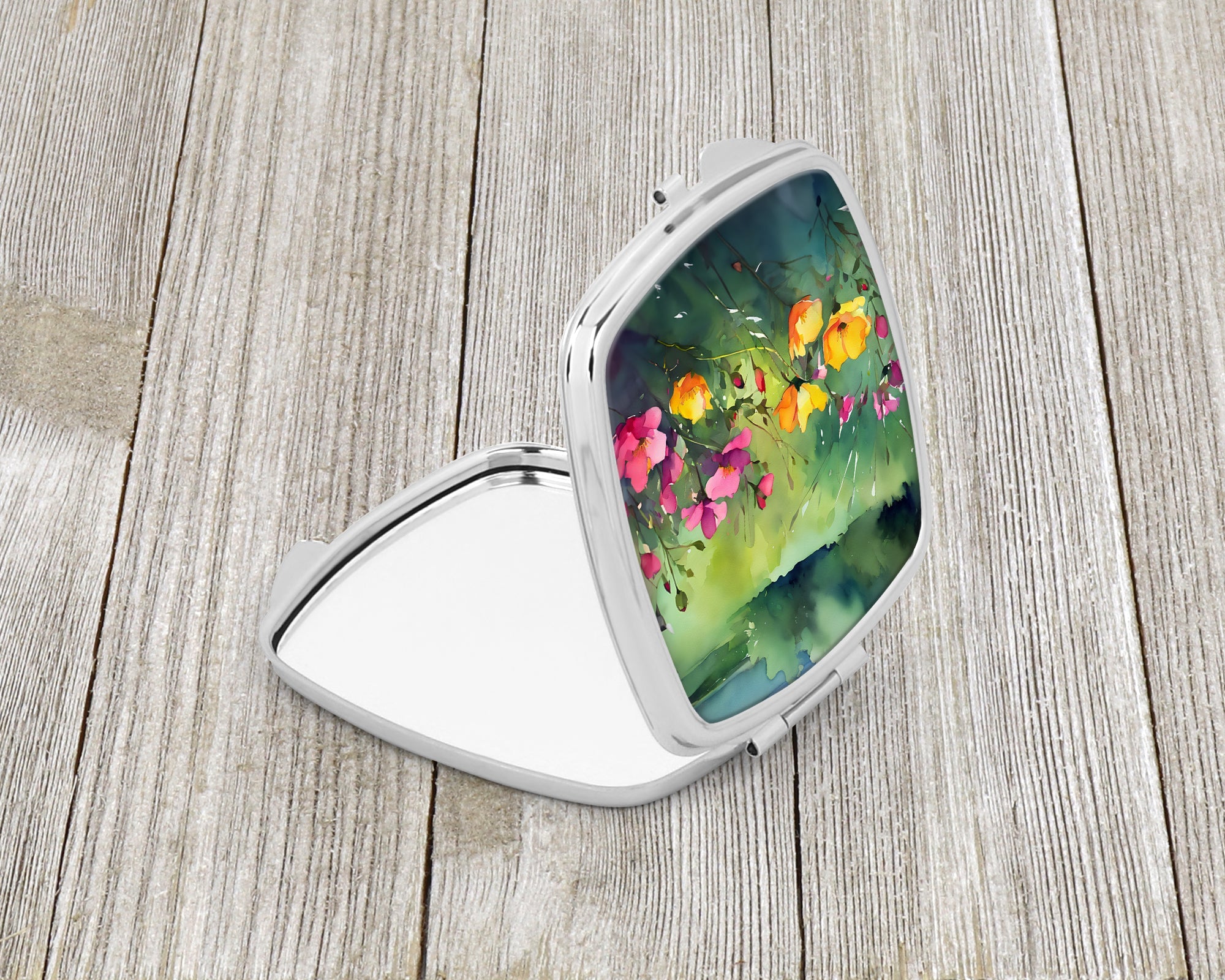 North Dakota Wild Prairie Roses in Watercolor Compact Mirror Decorative Travel Makeup Mirror for Women Girls Gifts Pocket Makeup Mirror Folding Handheld