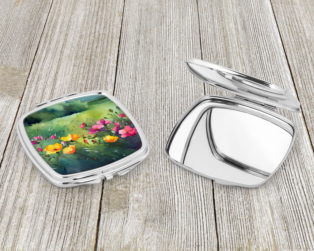 North Dakota Wild Prairie Roses in Watercolor Compact Mirror Decorative Travel Makeup Mirror for Women Girls Gifts Pocket Makeup Mirror Folding Handheld