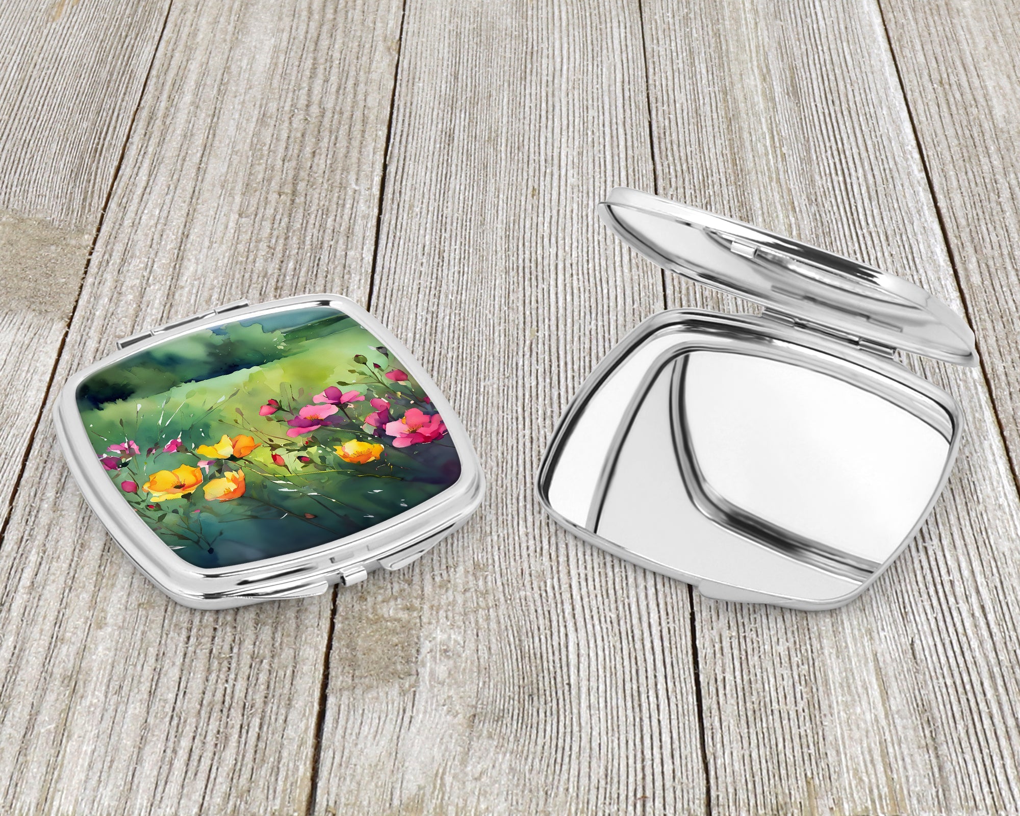 North Dakota Wild Prairie Roses in Watercolor Compact Mirror Decorative Travel Makeup Mirror for Women Girls Gifts Pocket Makeup Mirror Folding Handheld