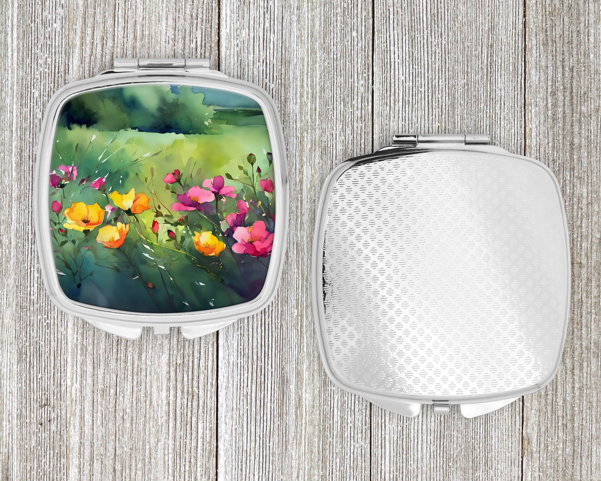 North Dakota Wild Prairie Roses in Watercolor Compact Mirror Decorative Travel Makeup Mirror for Women Girls Gifts Pocket Makeup Mirror Folding Handheld