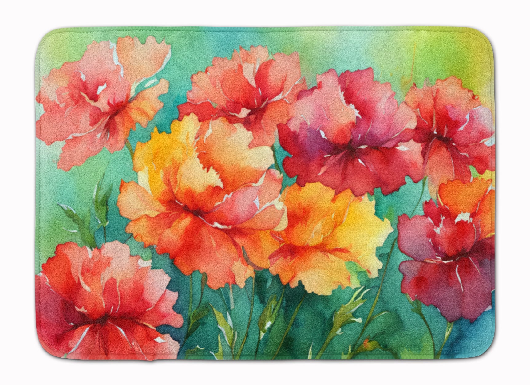 Ohio Scarlet Carnations in Watercolor Memory Foam Kitchen Mat Machine Washable Anti-Fatigue Cushion Comfort Bath or Kitchen Rug