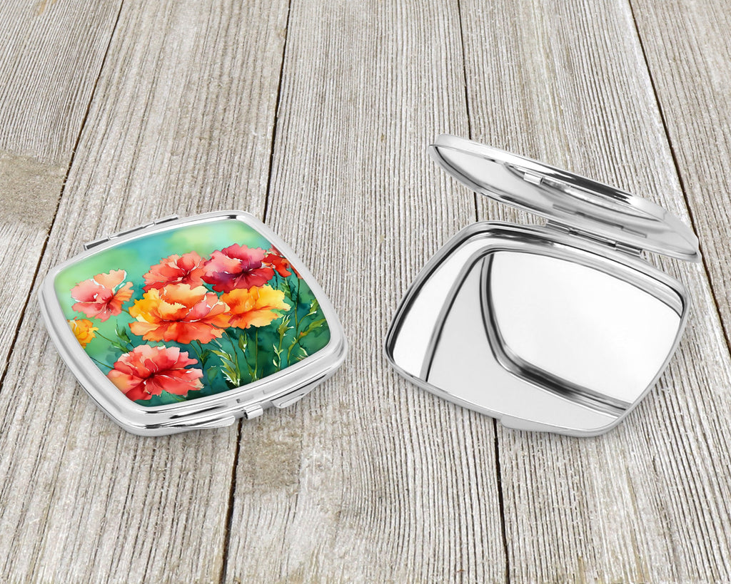 Ohio Scarlet Carnations in Watercolor Compact Mirror Decorative Travel Makeup Mirror for Women Girls Gifts Pocket Makeup Mirror Folding Handheld