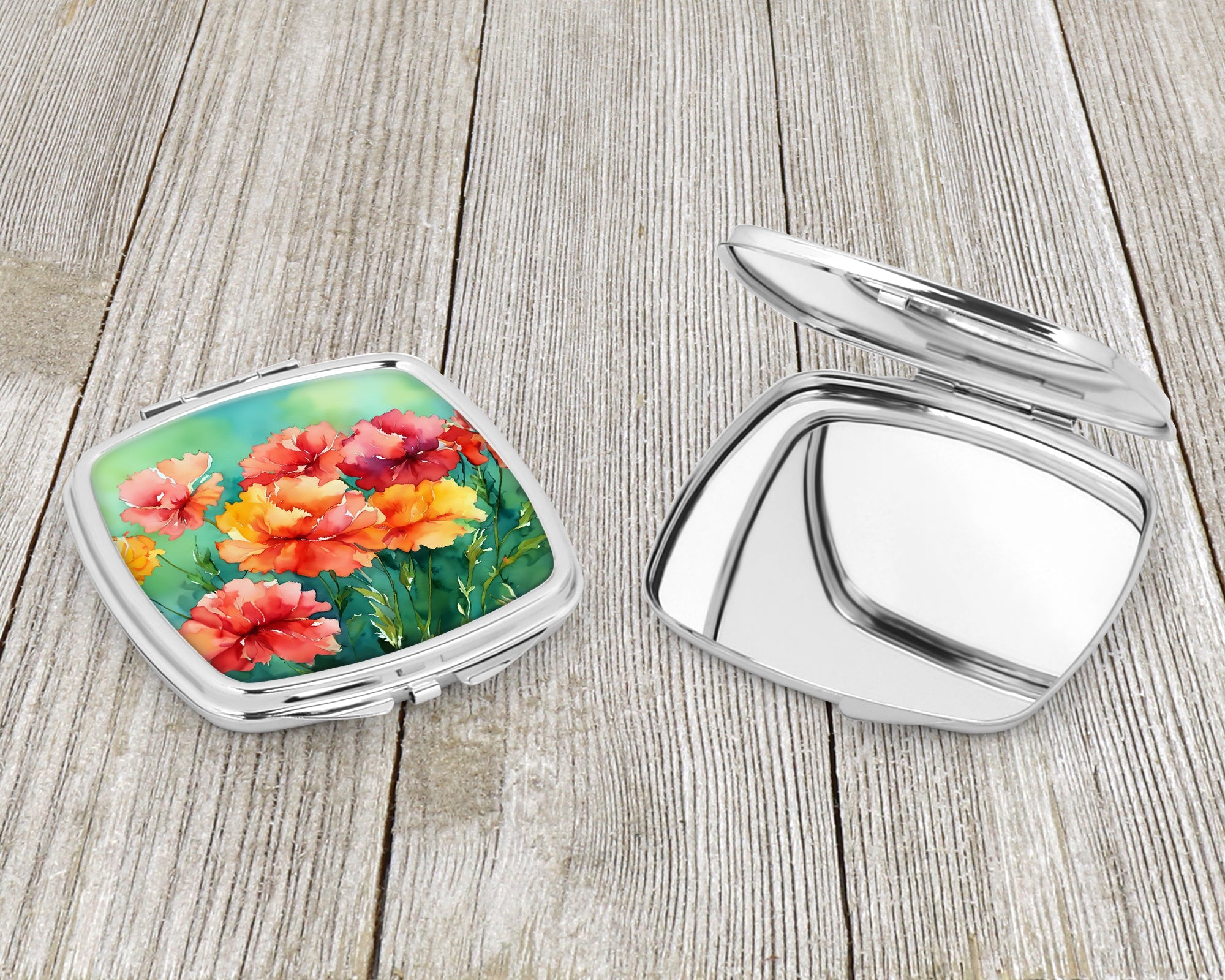Ohio Scarlet Carnations in Watercolor Compact Mirror Decorative Travel Makeup Mirror for Women Girls Gifts Pocket Makeup Mirror Folding Handheld