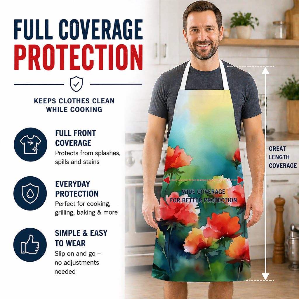 Ohio Scarlet Carnations in Watercolor Apron Cooking Kitchen Server Baking Crafts Gardening for Adult Women Men, Unisex, Large, Multicolor