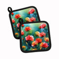 Ohio Scarlet Carnations in Watercolor Pot Holder Set of 2 Heat Resistant Quilted Hot Pads 7.5 x 7.5 Inch, Insulated Kitchen Trivets for Cooking & Baking