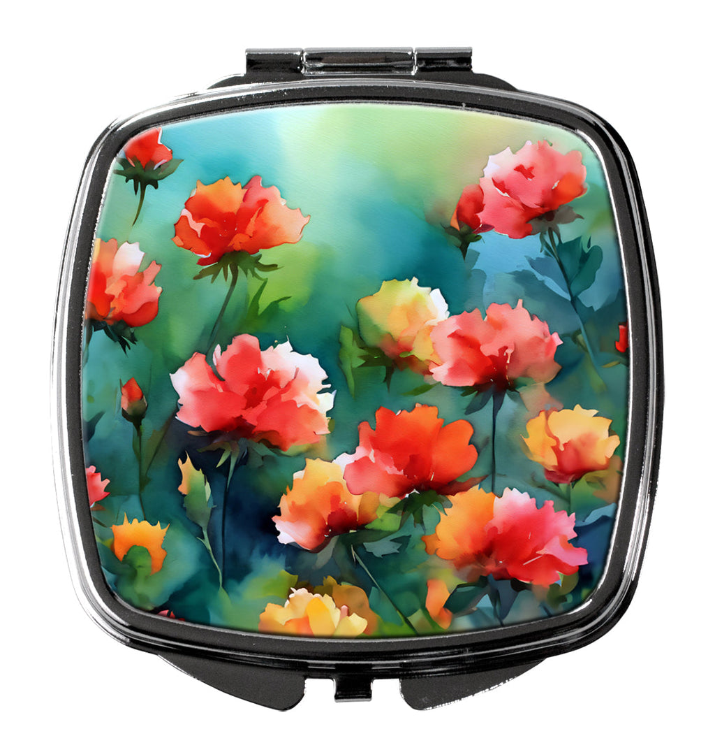 Ohio Scarlet Carnations in Watercolor Compact Mirror Decorative Travel Makeup Mirror for Women Girls Gifts Pocket Makeup Mirror Folding Handheld