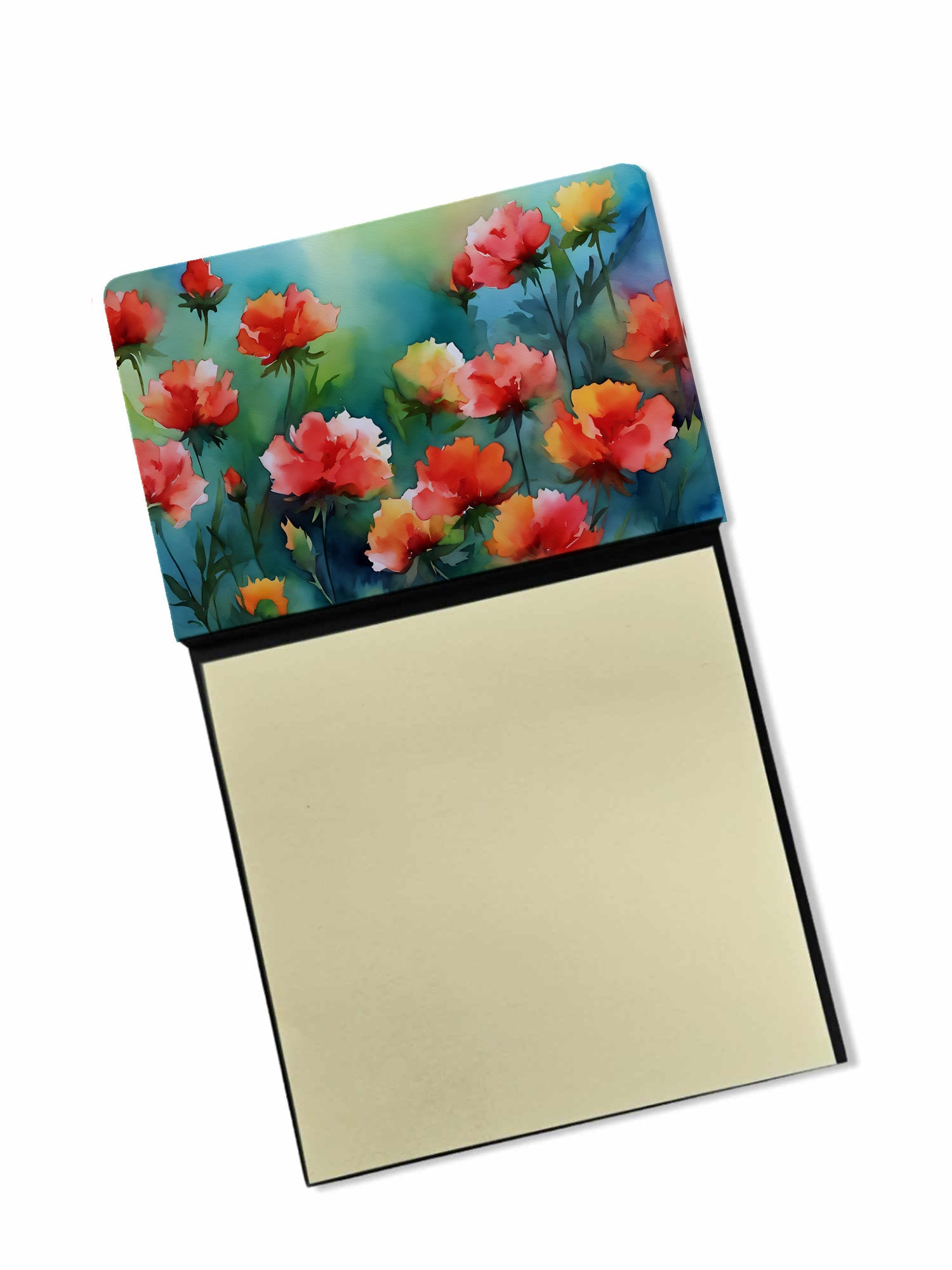 Ohio Scarlet Carnations in Watercolor Watercolor Sticky Note Holder Refillable Dispenser Desk Accessory 3x3 Pad Gift