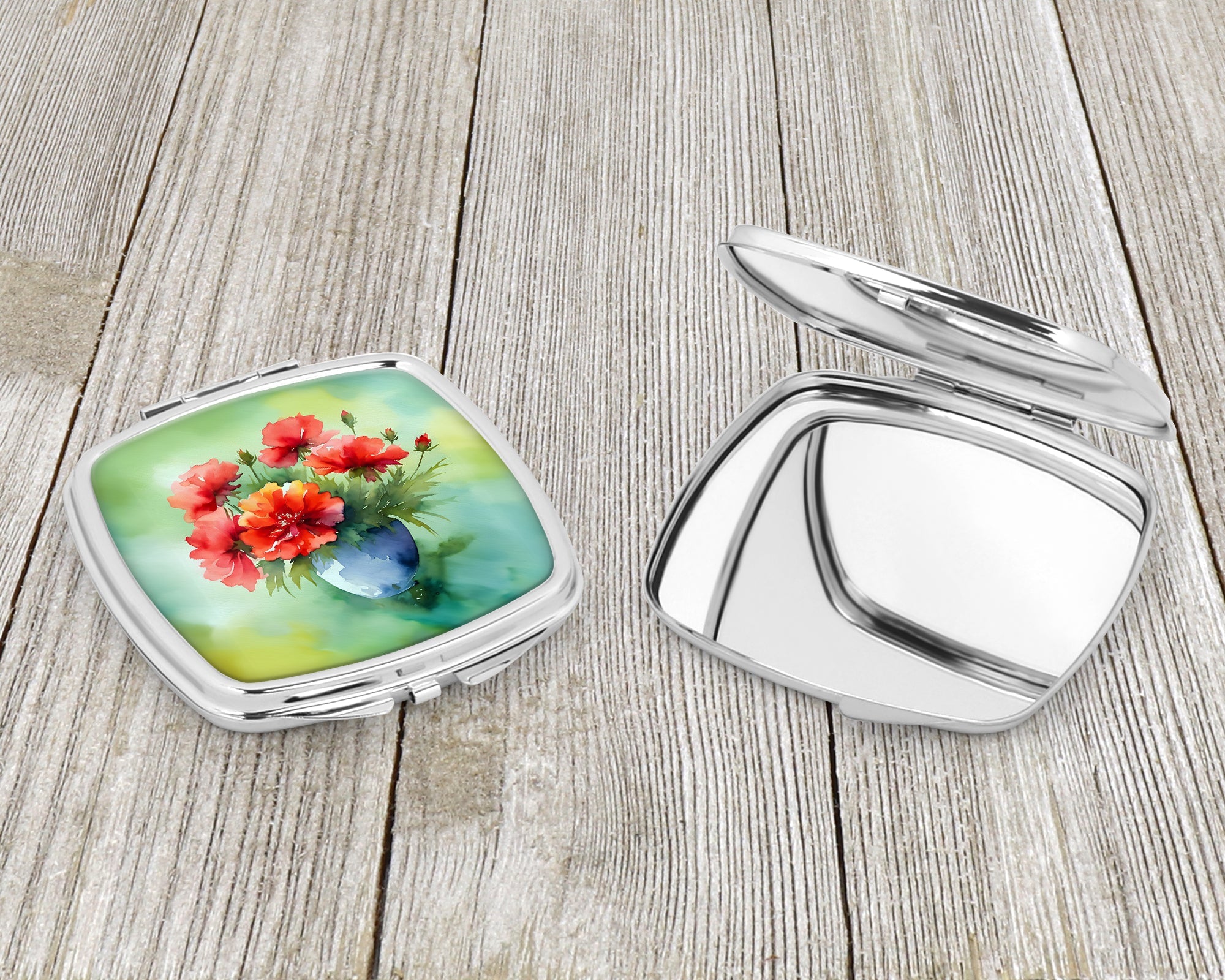 Ohio Scarlet Carnations in Watercolor Compact Mirror Decorative Travel Makeup Mirror for Women Girls Gifts Pocket Makeup Mirror Folding Handheld