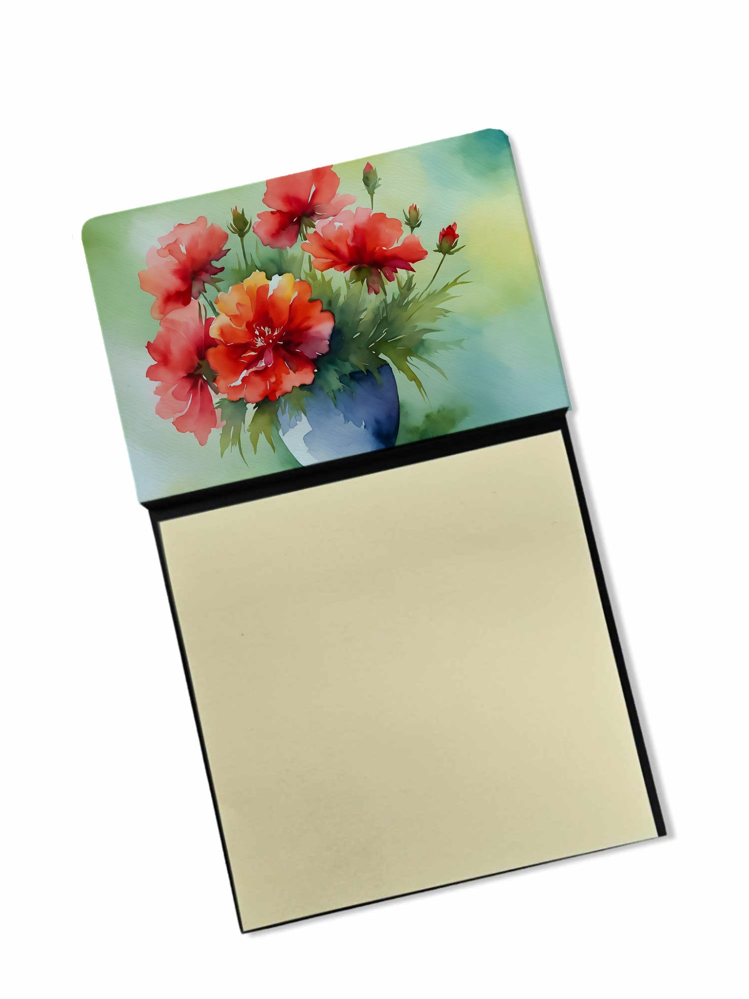 Ohio Scarlet Carnations in Watercolor Watercolor Sticky Note Holder Refillable Dispenser Desk Accessory 3x3 Pad Gift