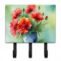 Ohio Scarlet Carnations in Watercolor Leash or Key Holder Wall Hooks, Coat Rack Wall Mount, for Hanging Keys, Towels, Aprons, Leashes