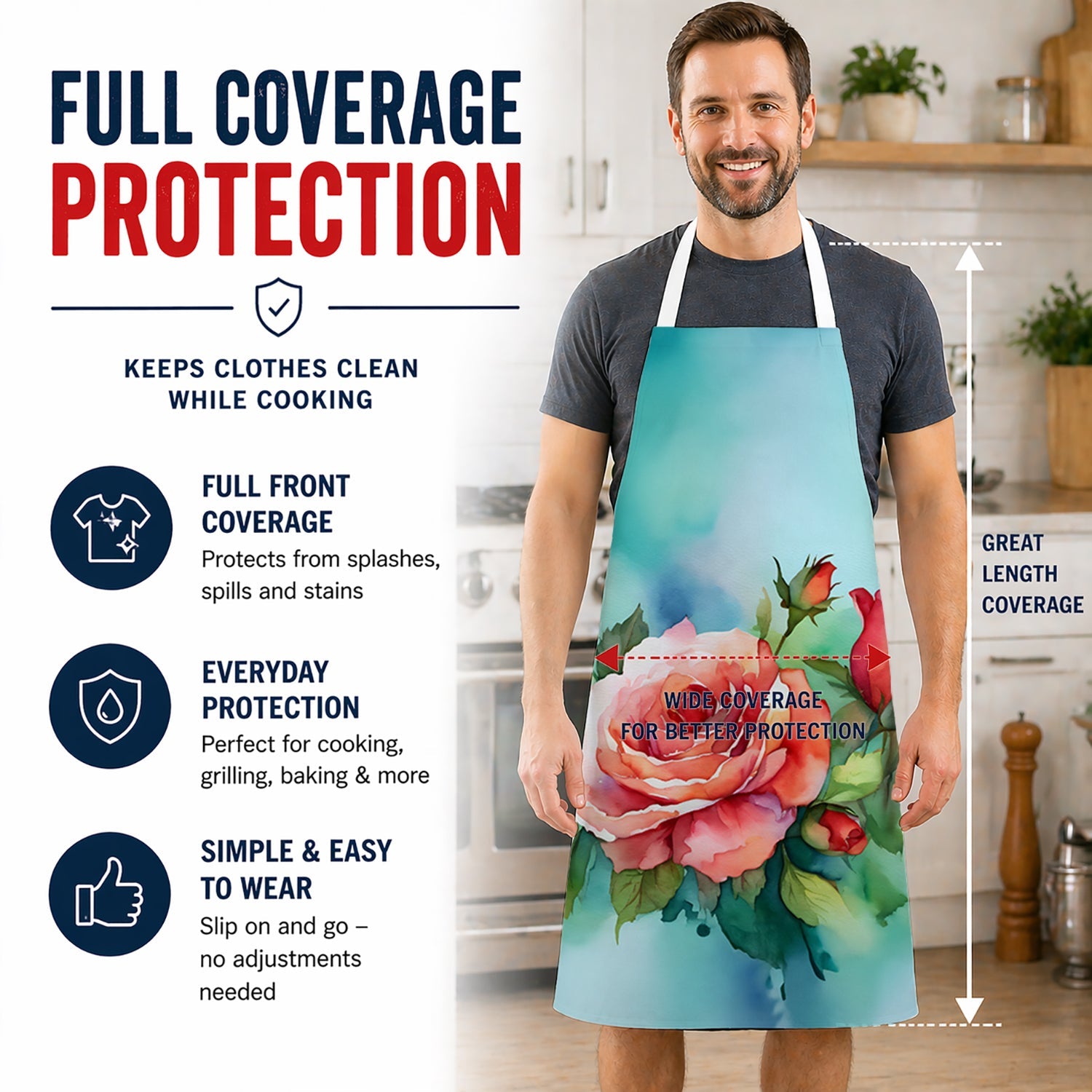 Oklahoma Roses in Watercolor Apron Cooking Kitchen Server Baking Crafts Gardening for Adult Women Men, Unisex, Large, Multicolor