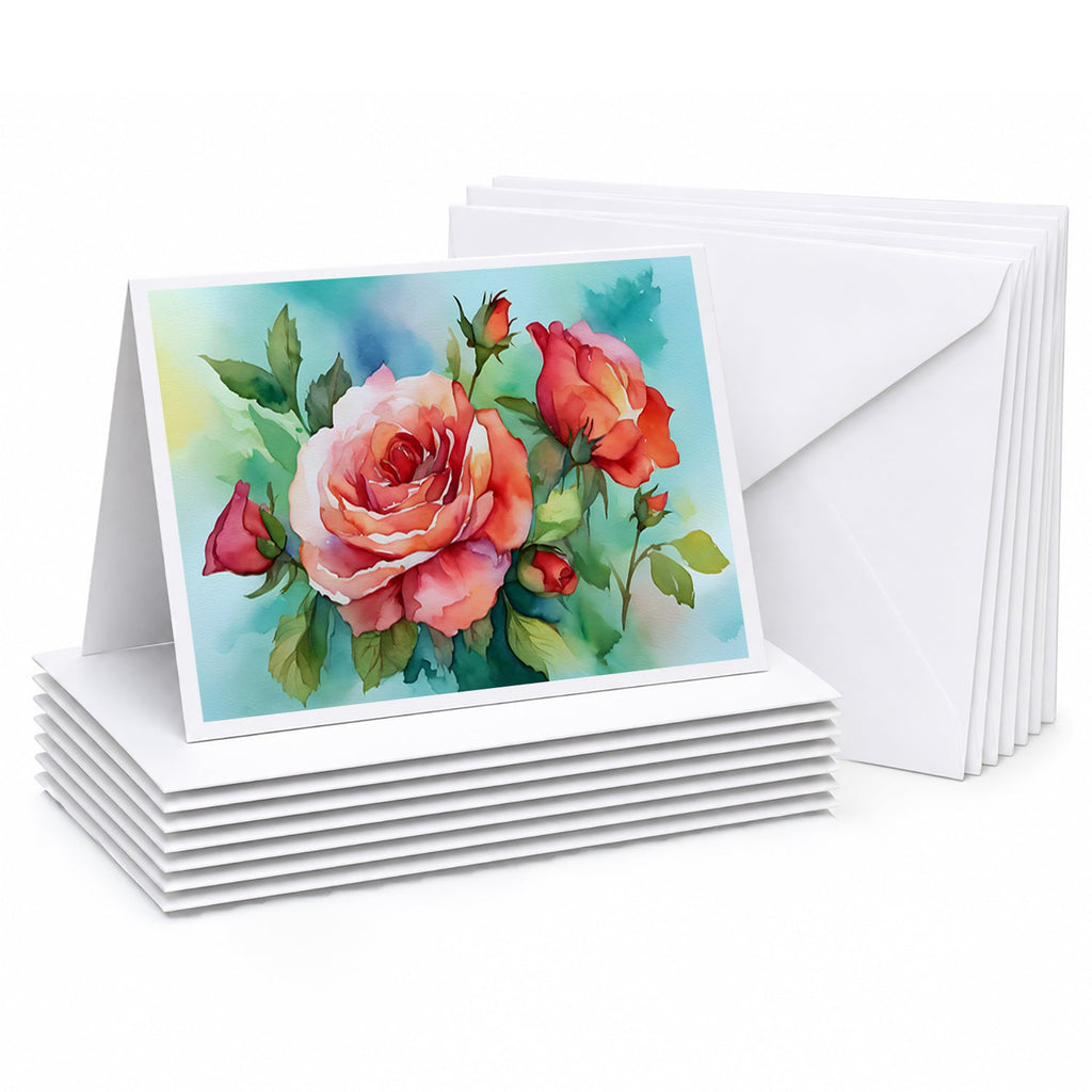 Oklahoma Roses in Watercolor Greeting Cards Pack of 8 Blank Cards with Envelopes Whimsical A7 Size 5x7