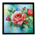 Oklahoma Roses in Watercolor Framed Metal Print Bathroom, Kitchen, Office, Home Decor Wall Art Ready to Hang, Square, 8X8