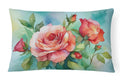 Oklahoma Roses in Watercolor Decorative Throw Pillow 12x16 Indoor Outdoor Accent Cushion, Fabric Cover with Insert for Sofa, Bed, Porch & Living Room
