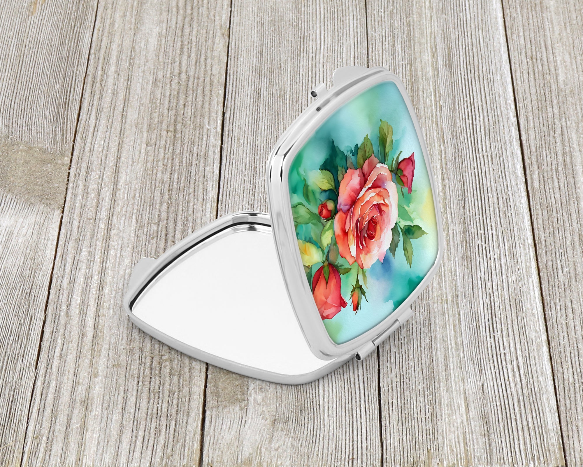 Oklahoma Roses in Watercolor Compact Mirror Decorative Travel Makeup Mirror for Women Girls Gifts Pocket Makeup Mirror Folding Handheld