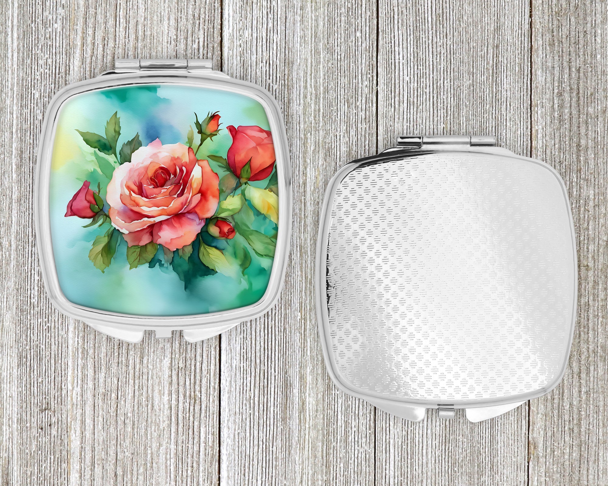 Oklahoma Roses in Watercolor Compact Mirror Decorative Travel Makeup Mirror for Women Girls Gifts Pocket Makeup Mirror Folding Handheld