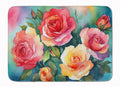 Oklahoma Roses in Watercolor Memory Foam Kitchen Mat Machine Washable Anti-Fatigue Cushion Comfort Bath or Kitchen Rug