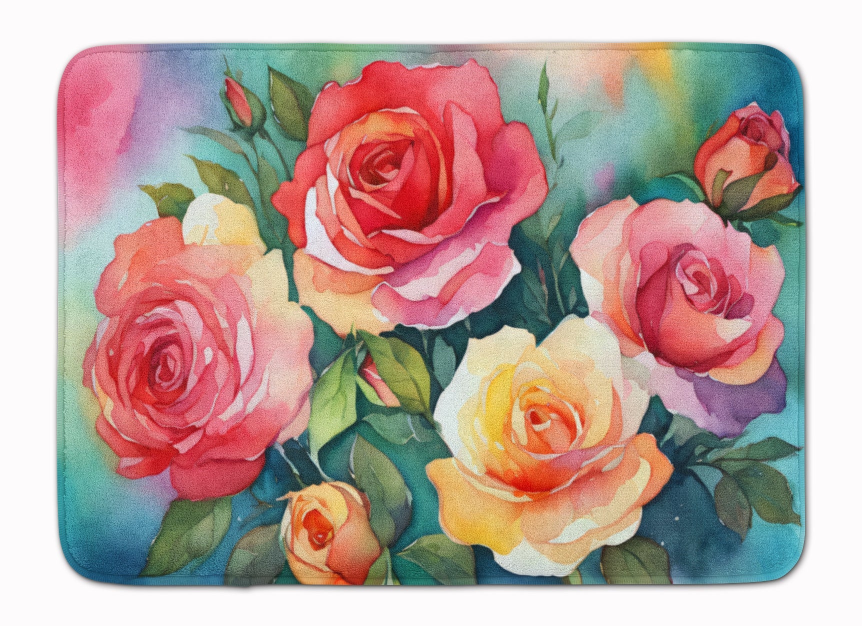 Oklahoma Roses in Watercolor Memory Foam Kitchen Mat Machine Washable Anti-Fatigue Cushion Comfort Bath or Kitchen Rug