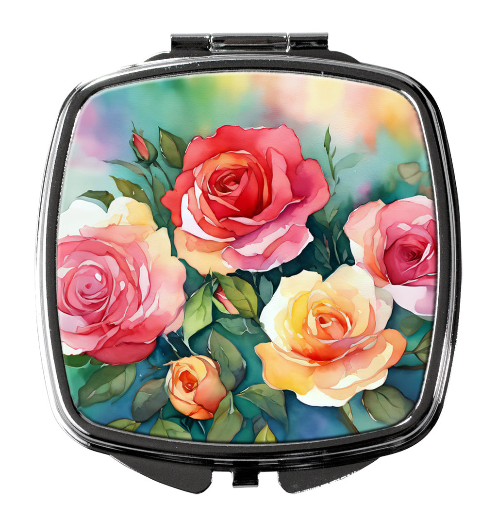 Oklahoma Roses in Watercolor Compact Mirror Decorative Travel Makeup Mirror for Women Girls Gifts Pocket Makeup Mirror Folding Handheld