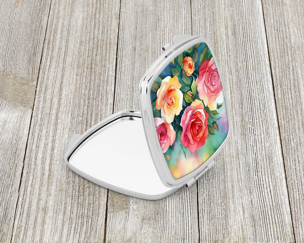 Oklahoma Roses in Watercolor Compact Mirror Decorative Travel Makeup Mirror for Women Girls Gifts Pocket Makeup Mirror Folding Handheld