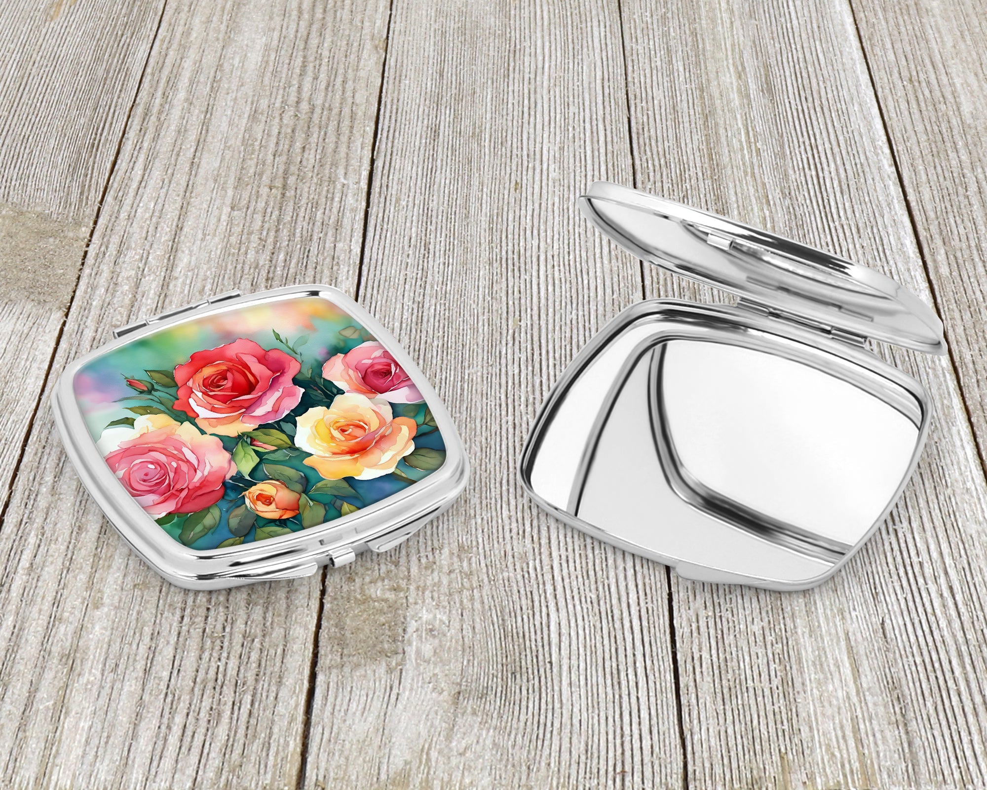 Oklahoma Roses in Watercolor Compact Mirror Decorative Travel Makeup Mirror for Women Girls Gifts Pocket Makeup Mirror Folding Handheld