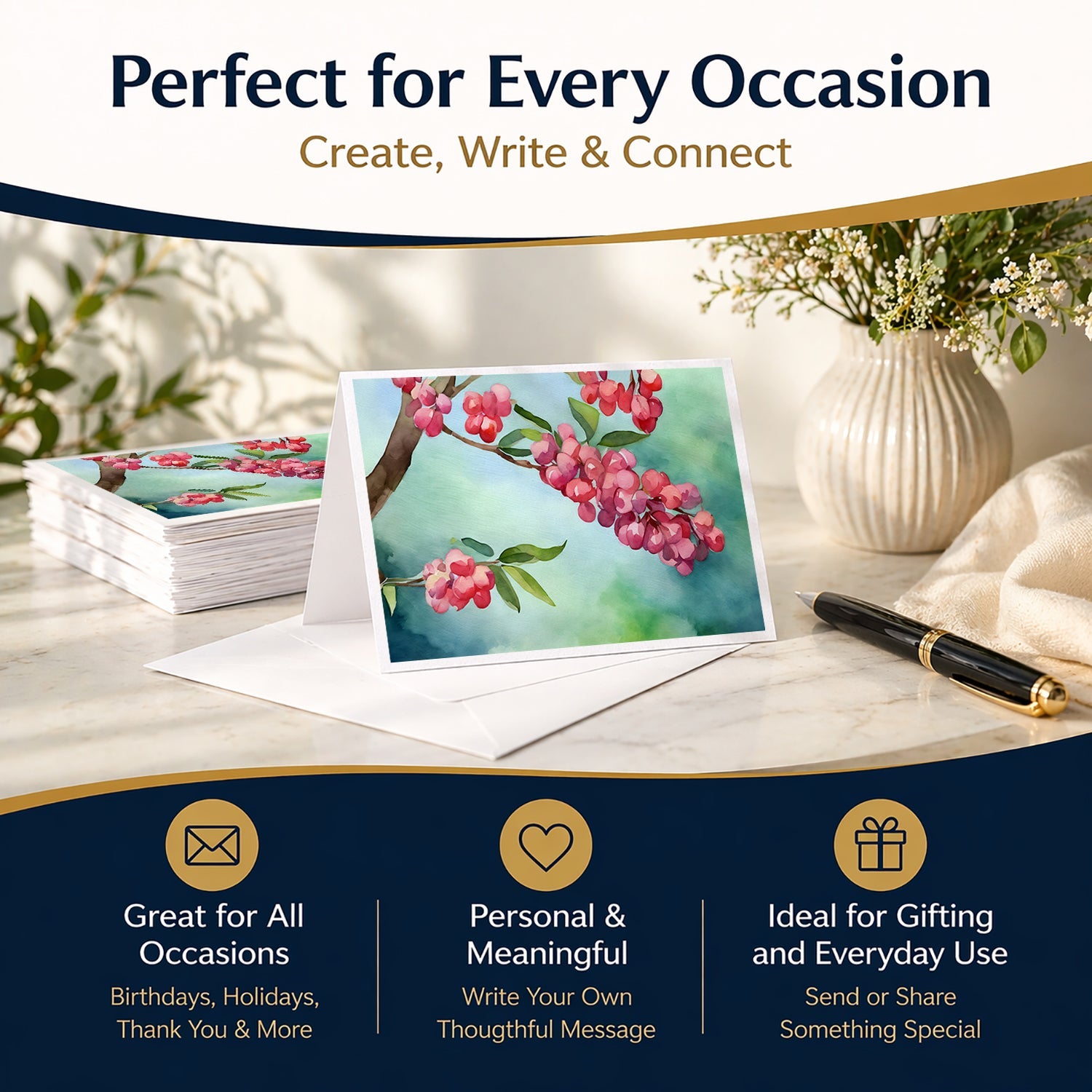 Pennsylvania Mountain Laurels in Watercolor Greeting Cards Pack of 8 Blank Cards with Envelopes Whimsical A7 Size 5x7