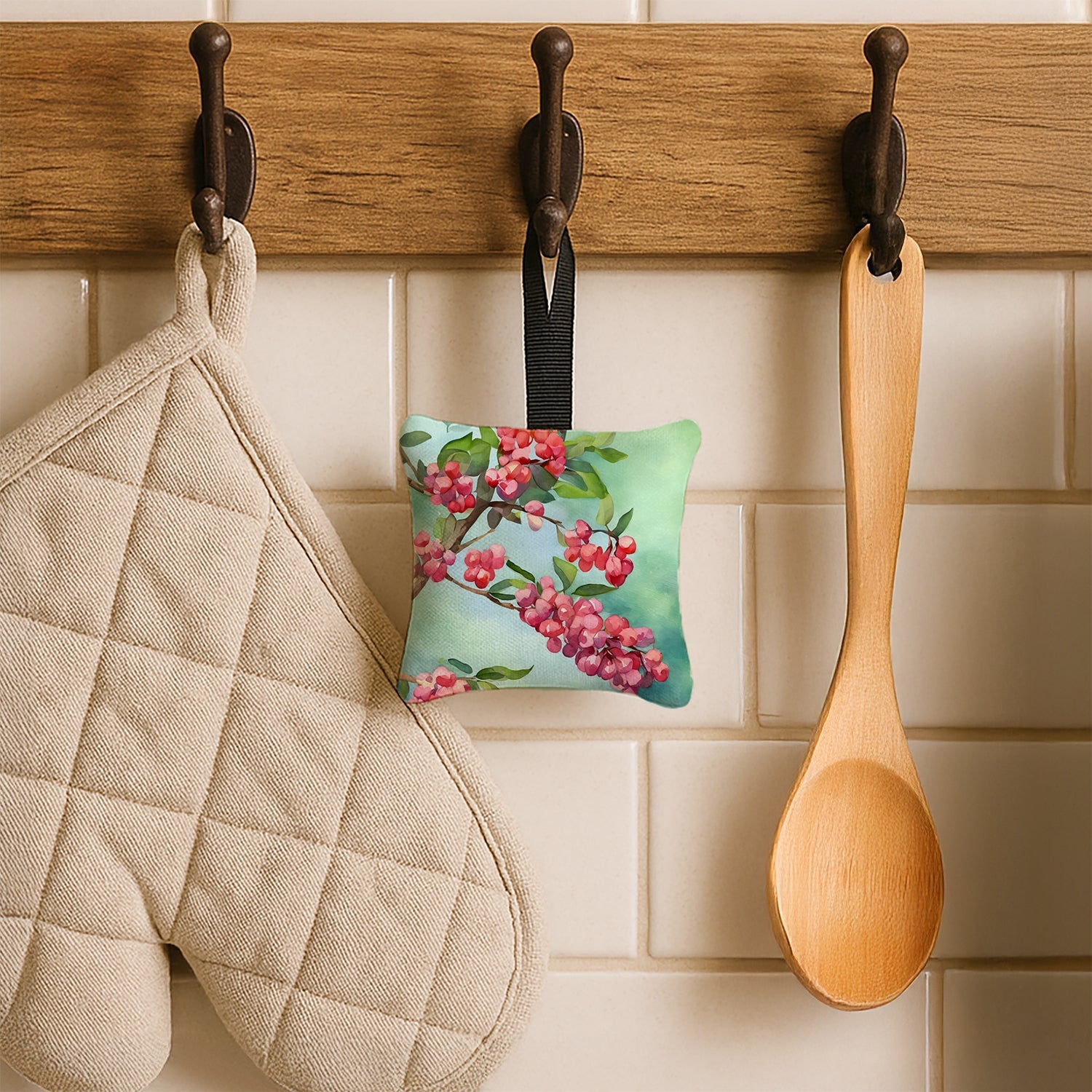 Pennsylvania Mountain Laurels in Watercolor Hanging Square Fabric Ornament 3.5 × 3.5 Decorative Door-Knob & Tree Hanger, Soft Fabric