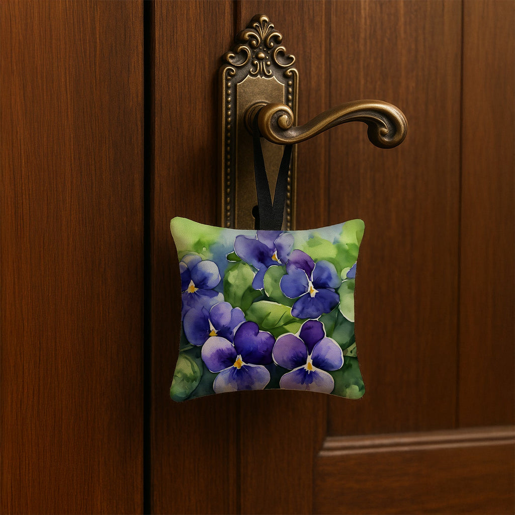 Rhode Island Violets in Watercolor Hanging Square Fabric Ornament 3.5 × 3.5 Decorative Door-Knob & Tree Hanger, Soft Fabric