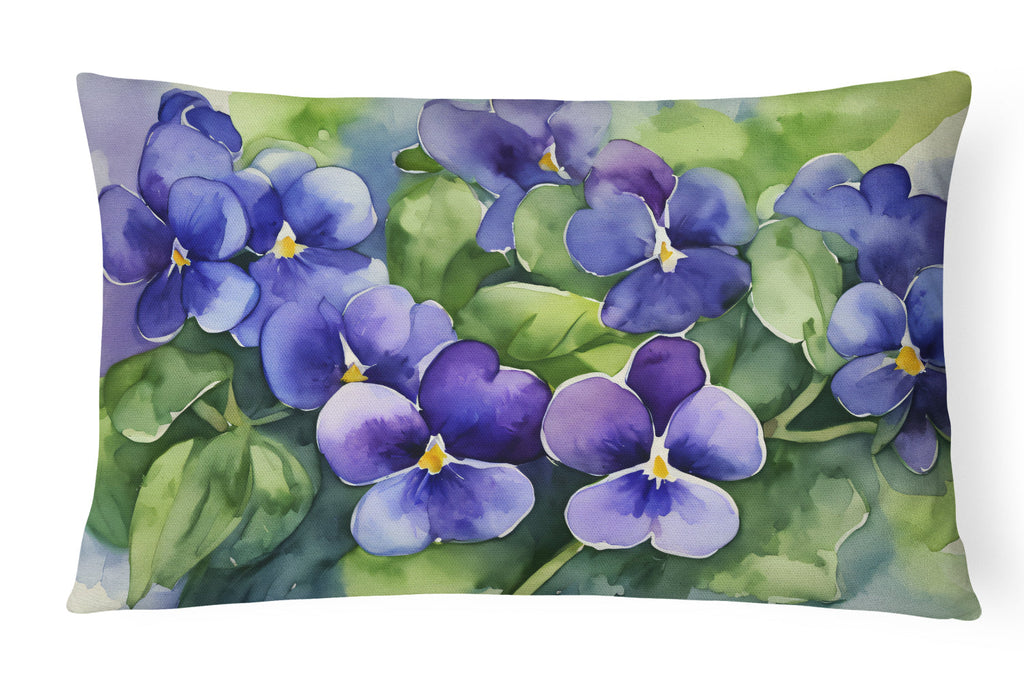 Rhode Island Violets in Watercolor Decorative Throw Pillow 12x16 Indoor Outdoor Accent Cushion, Fabric Cover with Insert for Sofa, Bed, Porch & Living Room