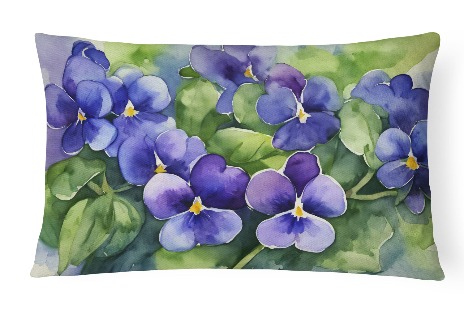 Rhode Island Violets in Watercolor Decorative Throw Pillow 12x16 Indoor Outdoor Accent Cushion, Fabric Cover with Insert for Sofa, Bed, Porch & Living Room
