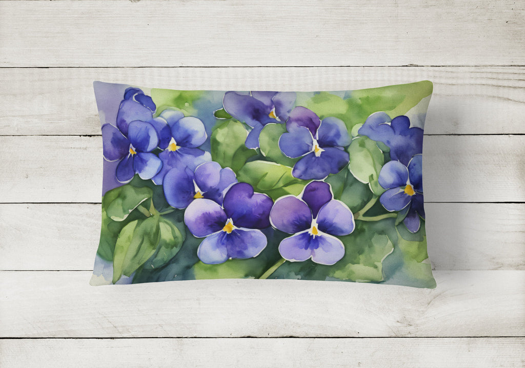 Rhode Island Violets in Watercolor Decorative Throw Pillow 12x16 Indoor Outdoor Accent Cushion, Fabric Cover with Insert for Sofa, Bed, Porch & Living Room