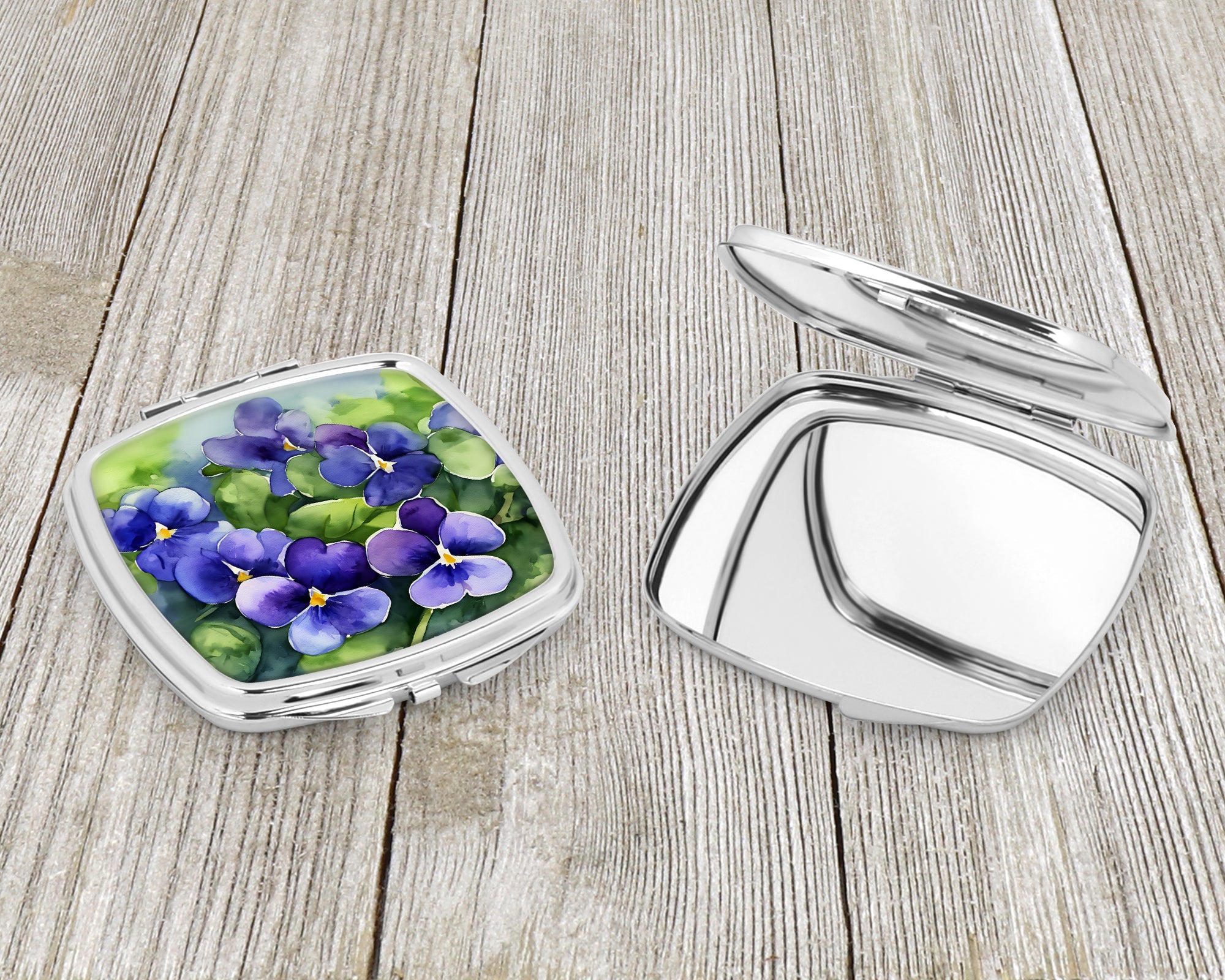 Rhode Island Violets in Watercolor Compact Mirror Decorative Travel Makeup Mirror for Women Girls Gifts Pocket Makeup Mirror Folding Handheld