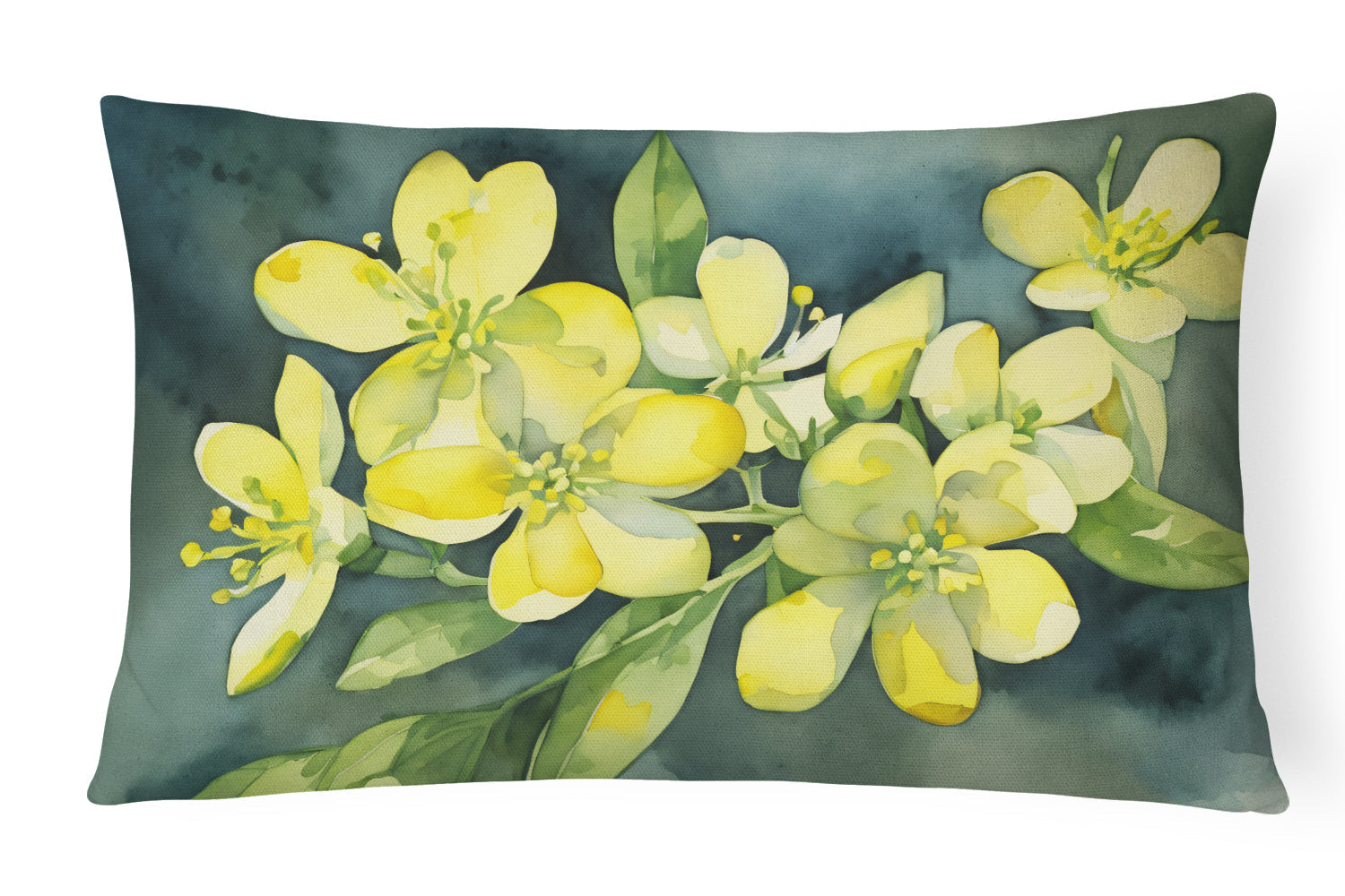 South Carolina Yellow Jessamine in Watercolor Decorative Throw Pillow 12x16 Indoor Outdoor Accent Cushion, Fabric Cover with Insert for Sofa, Bed, Porch & Living Room