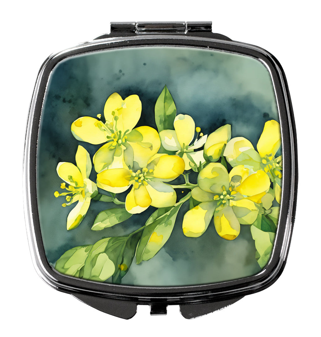 South Carolina Yellow Jessamine in Watercolor Compact Mirror Decorative Travel Makeup Mirror for Women Girls Gifts Pocket Makeup Mirror Folding Handheld