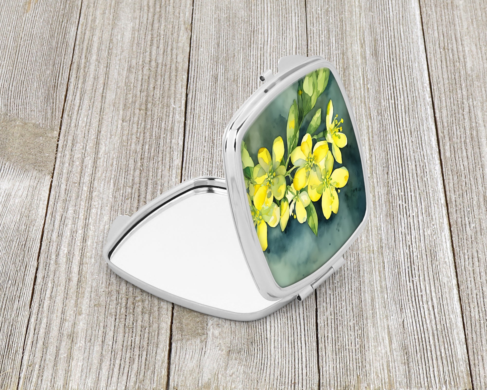 South Carolina Yellow Jessamine in Watercolor Compact Mirror Decorative Travel Makeup Mirror for Women Girls Gifts Pocket Makeup Mirror Folding Handheld