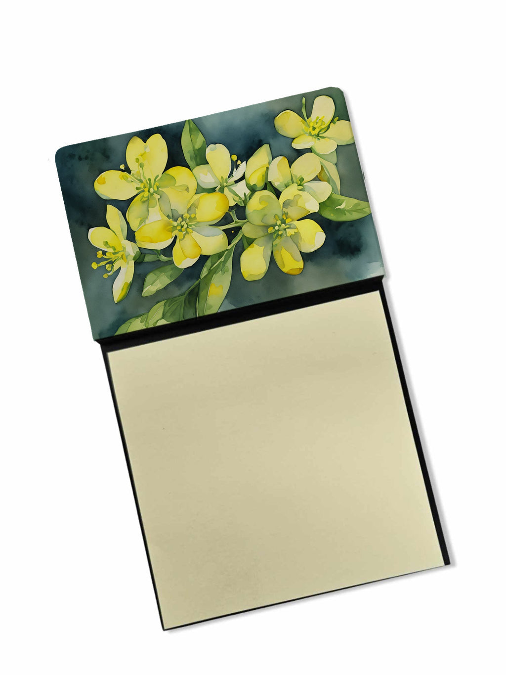 South Carolina Yellow Jessamine in Watercolor Watercolor Sticky Note Holder Refillable Dispenser Desk Accessory 3x3 Pad Gift