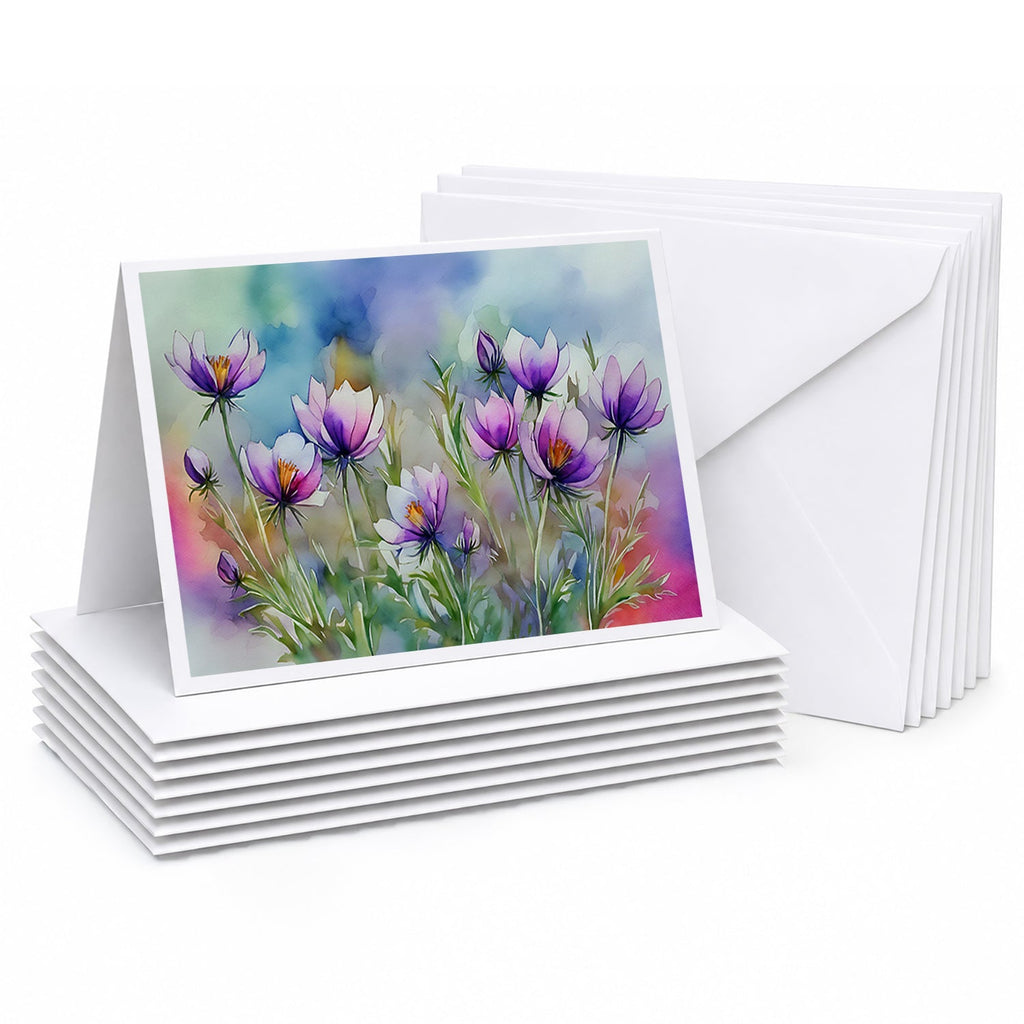 South Dakota Pasque Flowers in Watercolor Greeting Cards Pack of 8 Blank Cards with Envelopes Whimsical A7 Size 5x7
