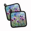 South Dakota Pasque Flowers in Watercolor Pot Holder Set of 2 Heat Resistant Quilted Hot Pads 7.5 x 7.5 Inch, Insulated Kitchen Trivets for Cooking & Baking