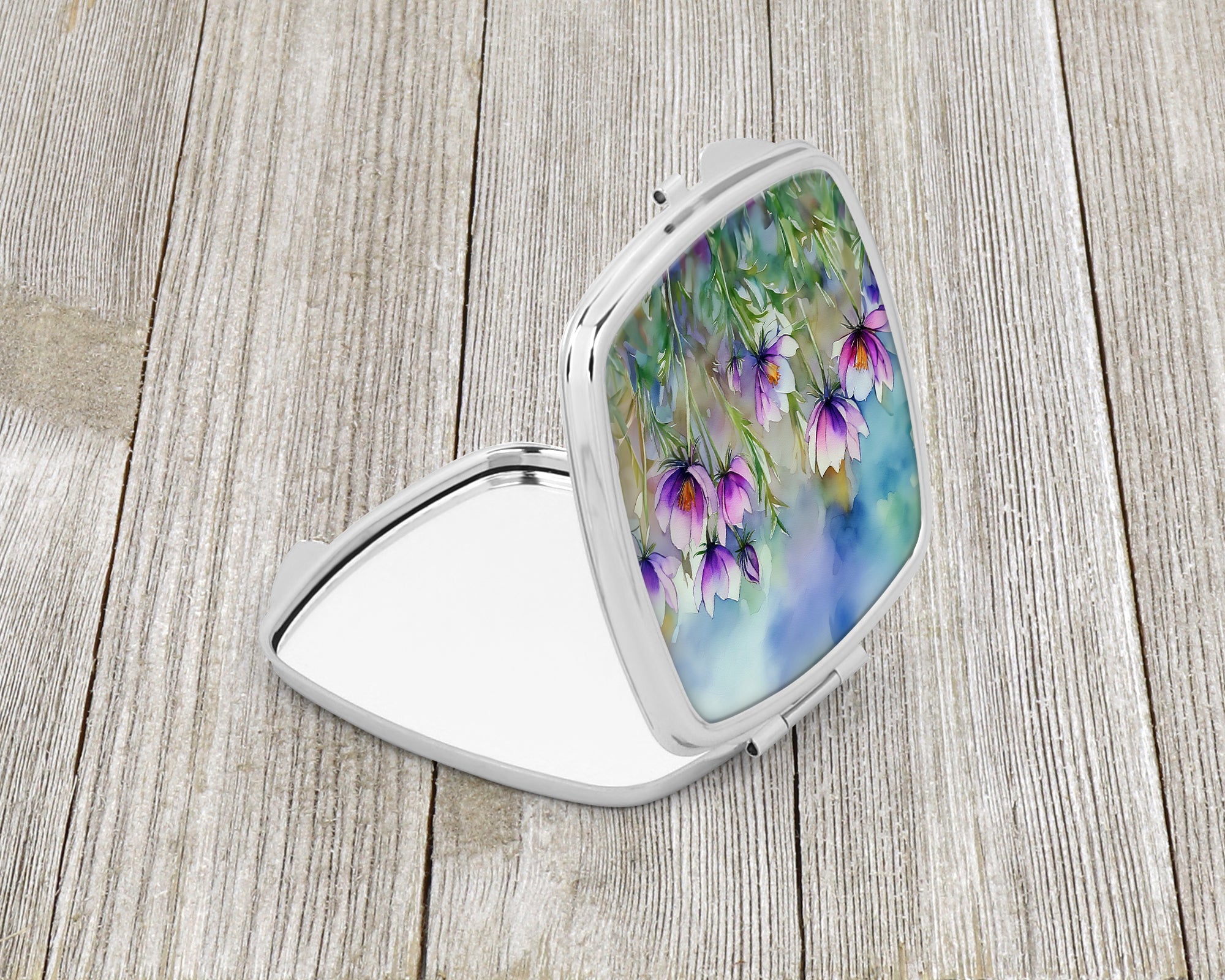 South Dakota Pasque Flowers in Watercolor Compact Mirror Decorative Travel Makeup Mirror for Women Girls Gifts Pocket Makeup Mirror Folding Handheld