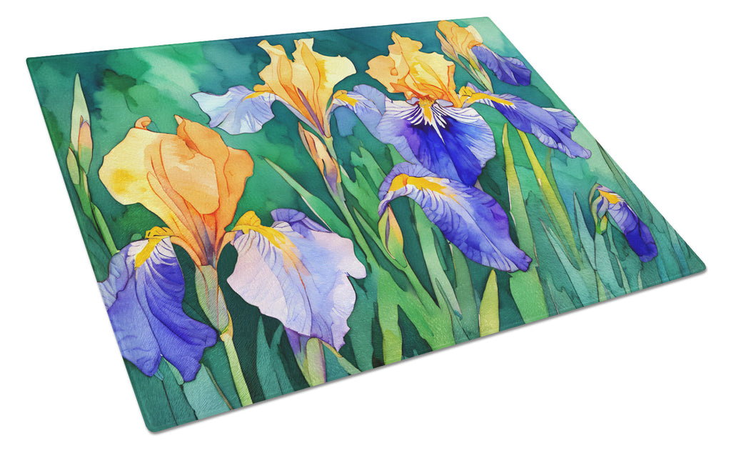 Tennessee Iris in Watercolor Cutting Board Tempered Glass Kitchen Cutting Surface, Heat Resistant Chopping, Non-Slip Feet, Food Prep & Serving