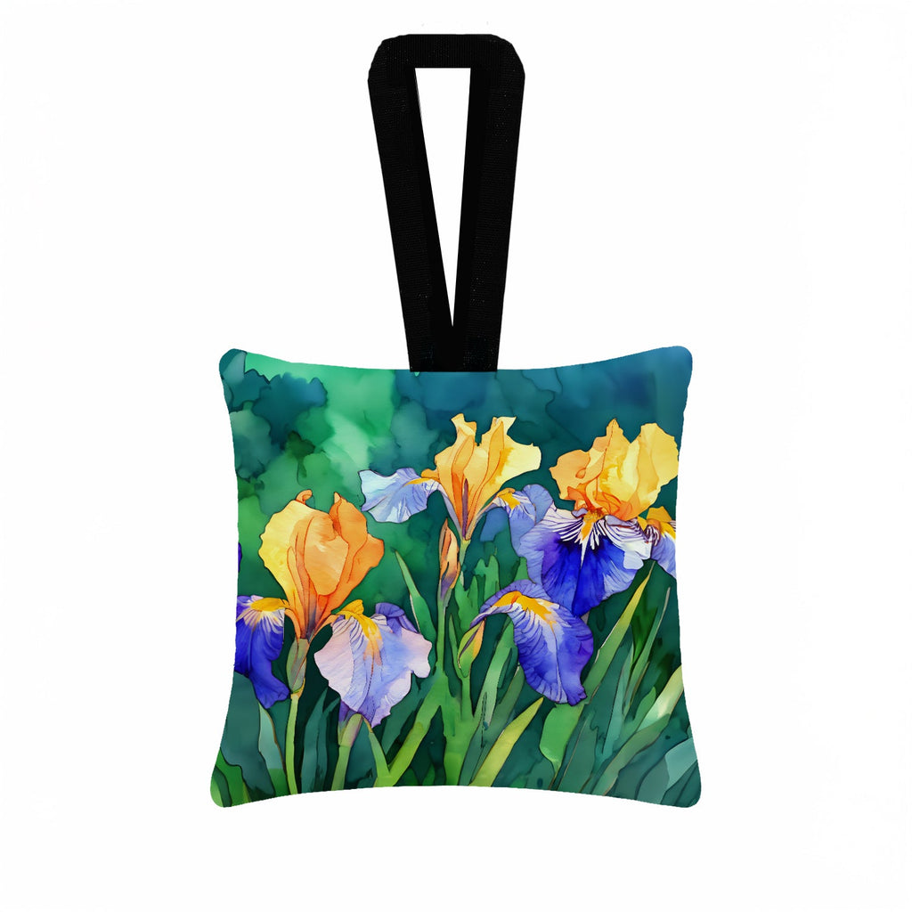 Tennessee Iris in Watercolor Hanging Square Fabric Ornament 3.5 × 3.5 Decorative Door-Knob & Tree Hanger, Soft Fabric